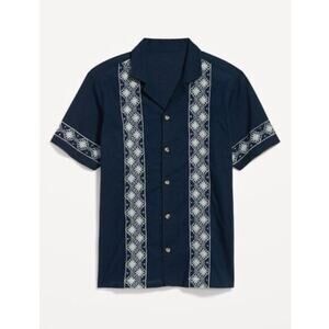 Old Navy Mens Linen Blend Embroidered Camp Shirt Size S Summer Beach Resortwear